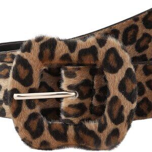 Women's Leopard Print Faux Fur PU Leather Waist Belt for Jeans Dresses